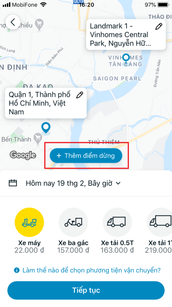 Ảnh Chụp Màn Hình Bước Chọn Dịch Vụ Xe Ba Gác Trên ứng Dụng Grab