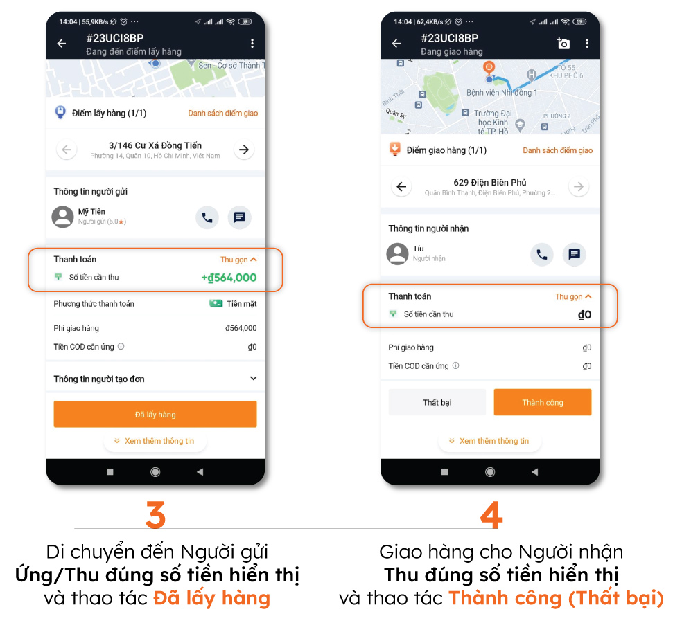 Ảnh Chụp Màn Hình điền Thông Tin Giao Nhận Trên ứng Dụng.